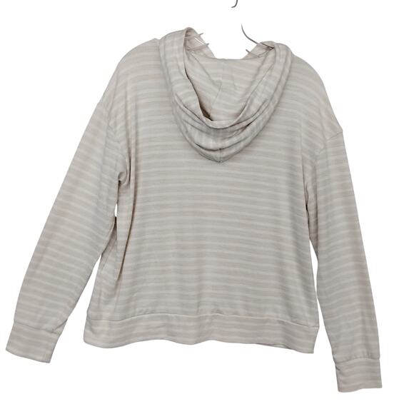 A New Day Hoodie Sweater Top Size Large Beige and White Stripes Pullover - Picture 4 of 7